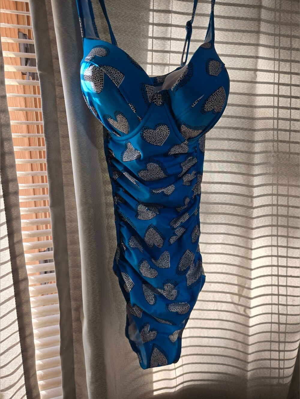 Torrid Blue Heart-Print Ruched Swimsuit Sz 00